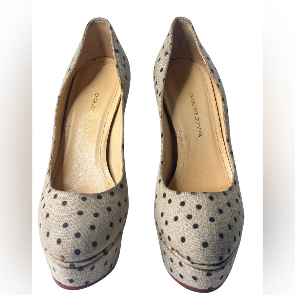 Charlotte Olympia Beige and Black Polka Dot Heels - Picture 7 of 7